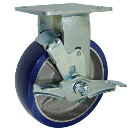 Mapp Caster 6"X2" Poly. on Aluminum Wheel Rigid Caster W/ Brake, 1,200 Lbs Cap 1463P7B620RB